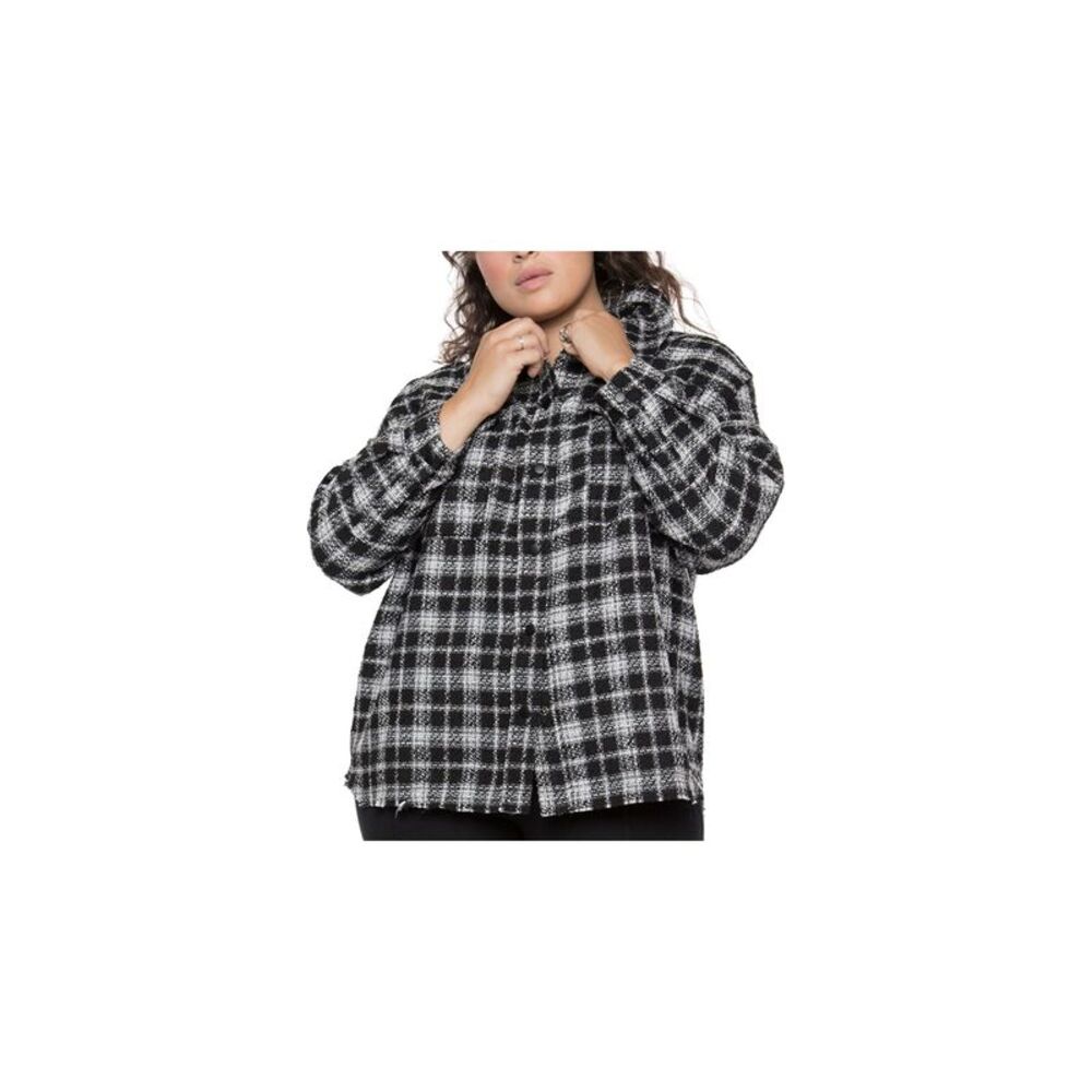 BLACK TAPE Womens Black Snap Closure Plaid Cuffed Sleeve Top Plus 1X - Picture 1 of 4